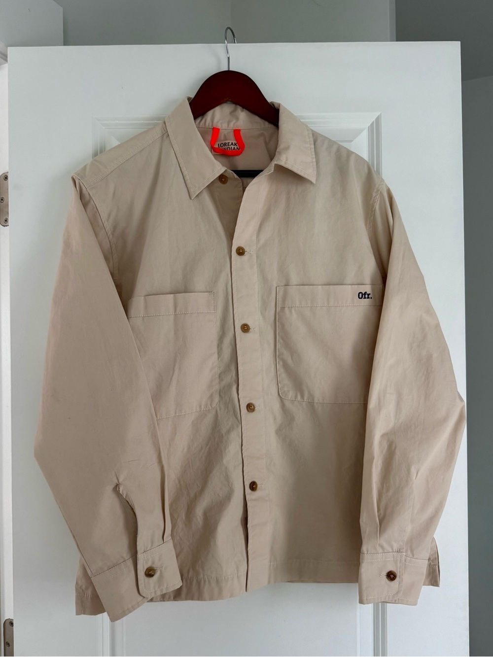 Loreak Mendian OFR Travail Men’s Large Beige 100% Cotton Button Down Shirt